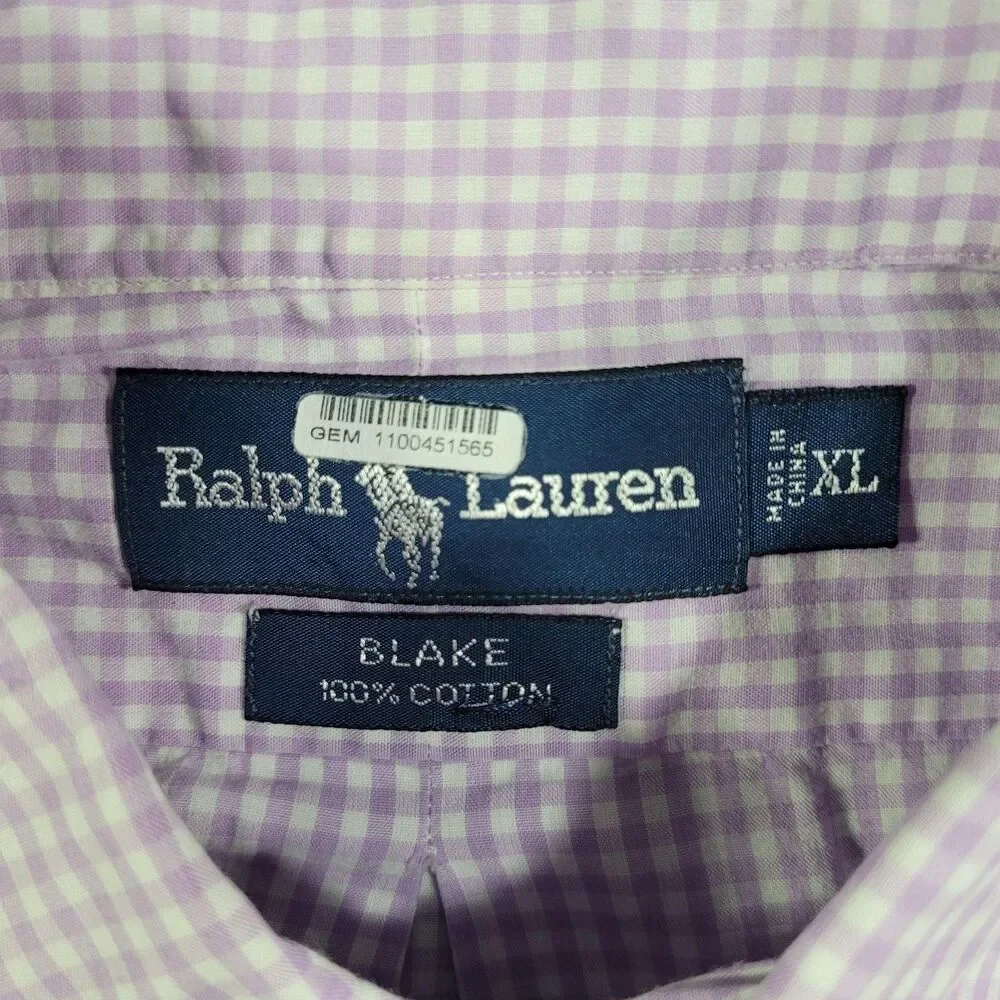 Ralph Lauren Shirt Mens XL Purple Check Long Sleeve Blake Button Down Cotton